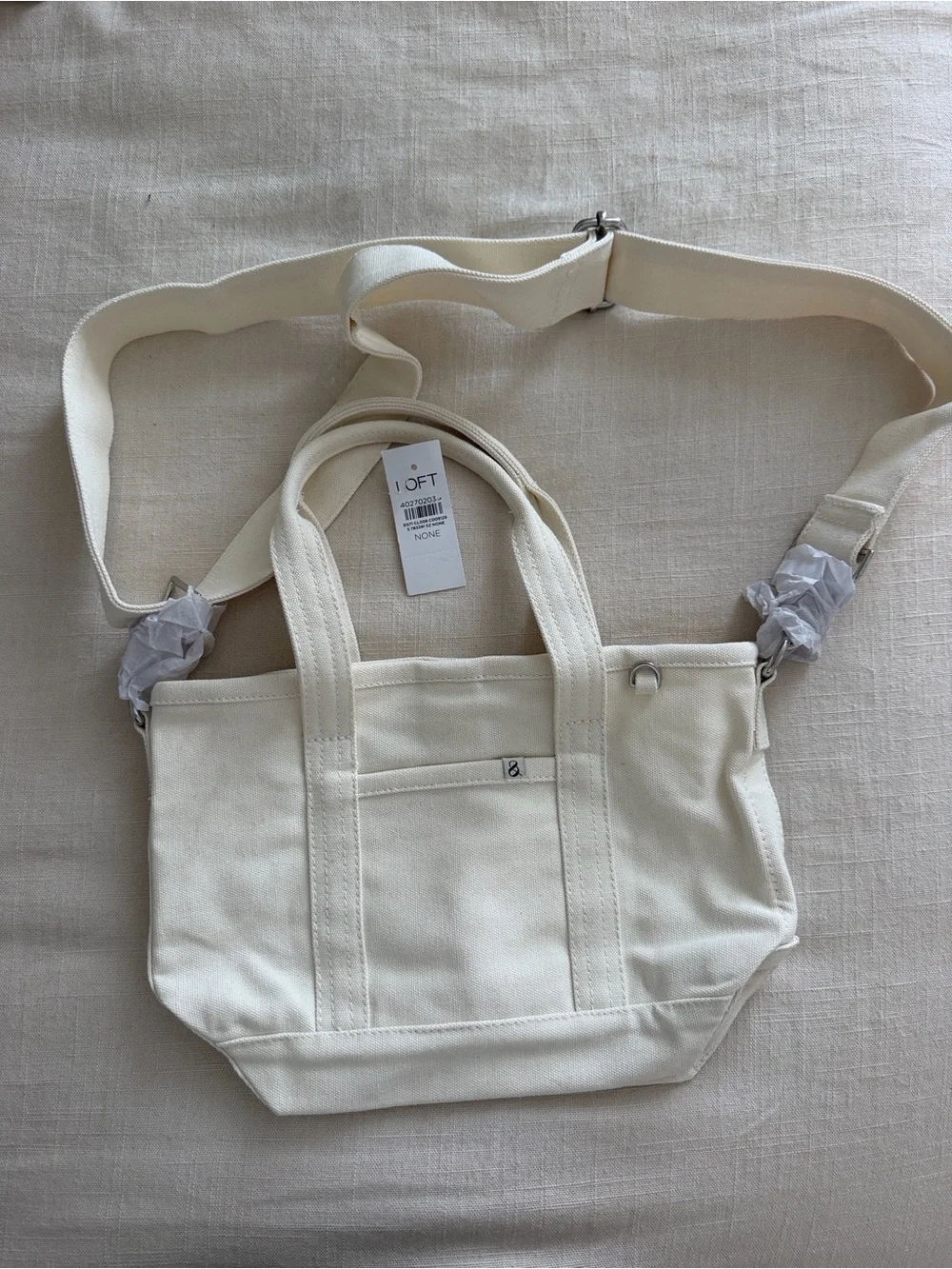 LOFT Cream Canvas Tote with Removable Strap